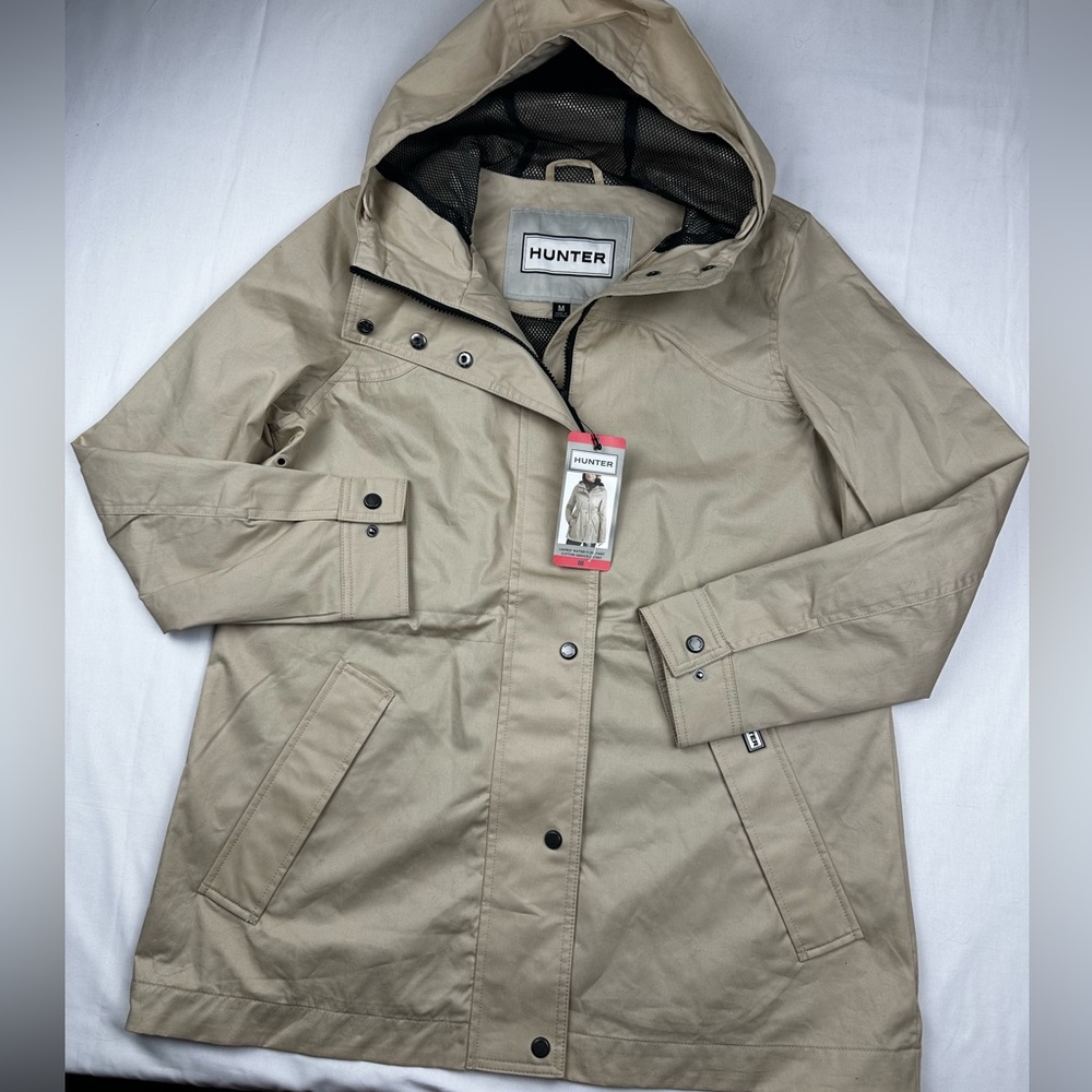 Hunter women’s Beige water resistant cotton smock Hooded jacket NEW